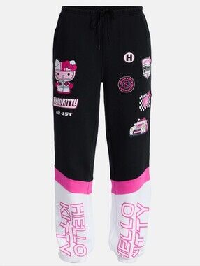 Hello Kitty Sanrio Tokyo Speed Racing Patchwork Joggers Medium NWT